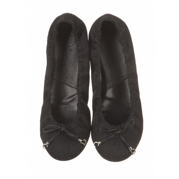 Vintage Christian Dior Black Oblique Logo Ballerina Flats w/ Silver Charms | 8 - Picture 1 of 7